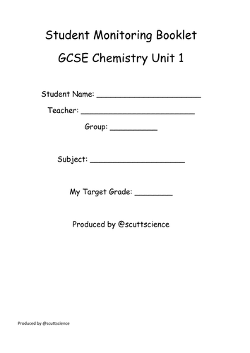 Progress monitoring booklet for students covering Chemistry Core Science (AQA C1)