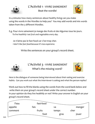Carousel Activity 7 Groups/7Activities Vivre Sainement/Healthy Living