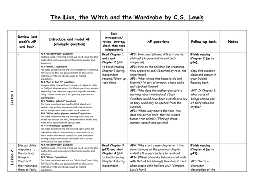 Guided Reading Planning The Lion The Witch And The Wardrobe Teaching Resources