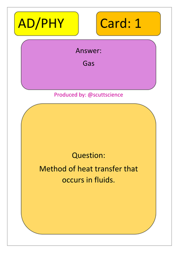 Revision loop card activity for Core Physics on Heat transfers