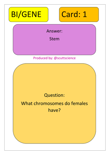 Revision loop card activity for Additional Biology - Genetics