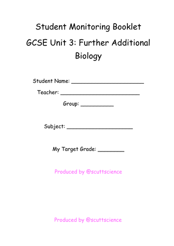 Progress monitoring booklets for Further Additional Science - Biology B3