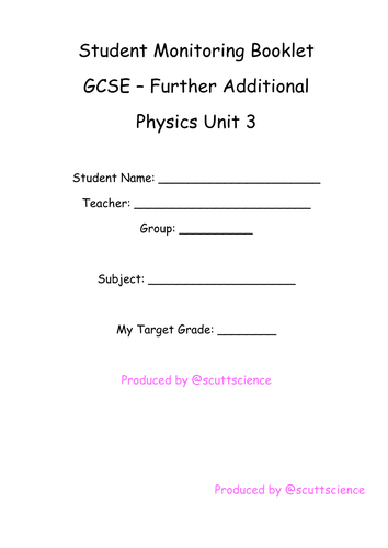 Progress monitoring booklets for Further Additional Science - Physics P3