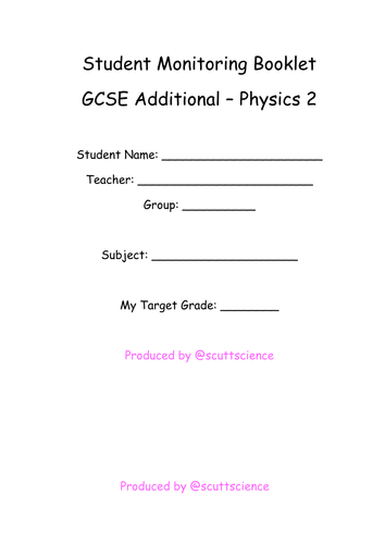 Progress monitoring booklets for Additional Science - Physics P2