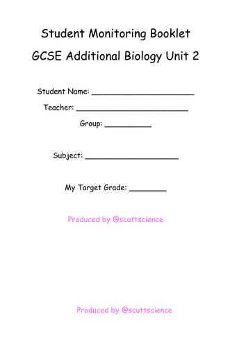 Progress monitoring booklets for Additional Science - Biology B2