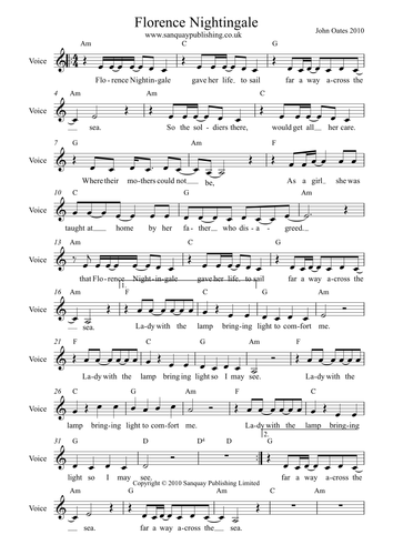 Florence Nightingale Song - John Oates - (MP3 & Score)