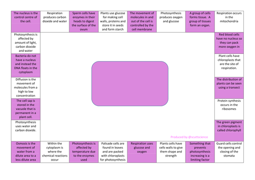 additional biology revision mindmap (reversed) for cells and specialised cells