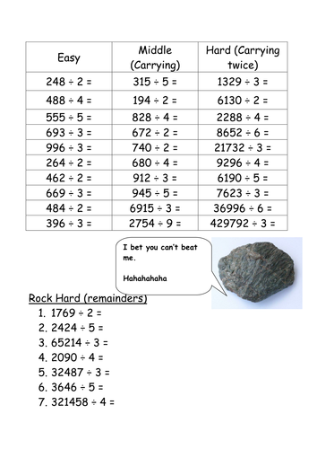 Differentiated Short Division Questions