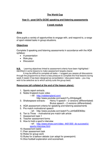 World Cup Scheme of Work