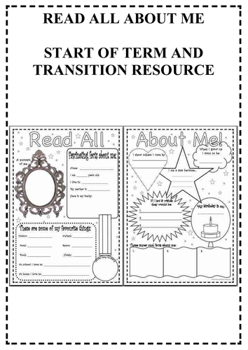 All About Me - New Class and Transition Resource