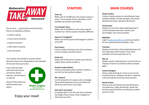 Takeaway Maths Homework