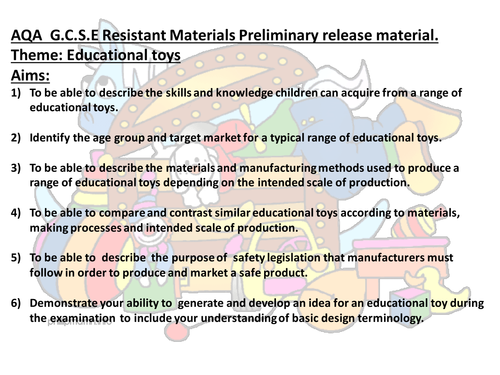 AQA Resistant Materials Unit One Preliminary research Material and task list