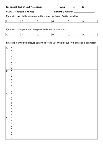 Viva 1 - Module 1 Mi vida End of unit assessment answer sheet