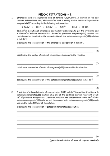 Chemistry: Calculations involving redox titrations