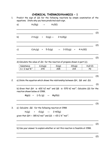 Chemistry: Thermodynamic Calculations