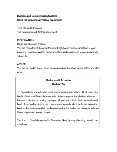 Practical practice exam(2) for GCSE Business Comms