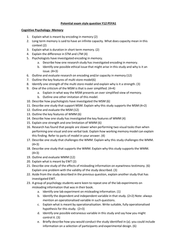 PSYA1 Revision Questions: All topics