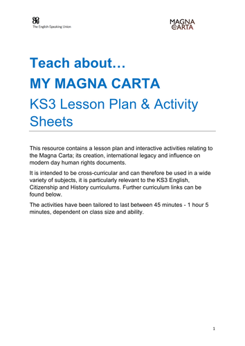 Esu My Magna Carta Lesson Plan Teaching Resources