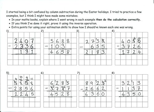 Deliberate column subtraction mistakes