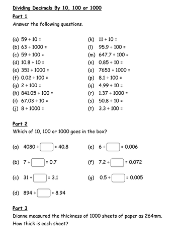 Multiplying And Dividing By Powers Of 10 Including 0 1 0 01 Etc Teaching Resources