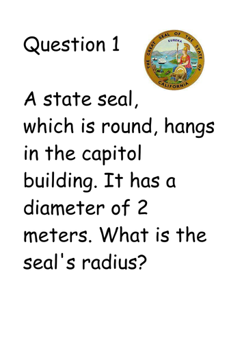 Treasure Hunt Circles KS3 - finding radius, diameter, area, circumference