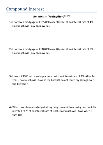 Compound Interest And Depreciation Teaching Resources