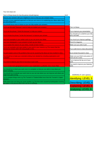 Key Stage 3 Geography Marking Pro-Forma