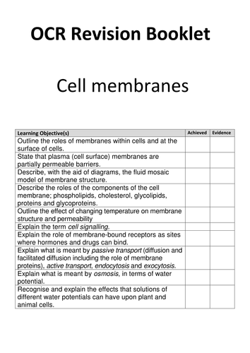 AS Biology revision activity booklet - cell membranes 