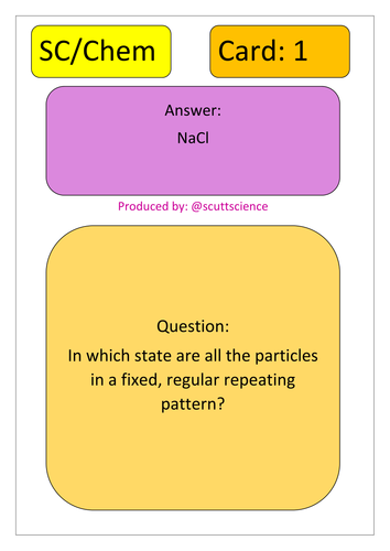 Foundation Chemistry revision loop cards - elements, compounds, mixtures, state, matter