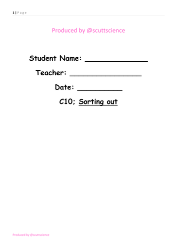 Sorting Out Booklet - student booklet - mixtures and seperation