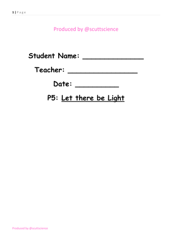 Let there be light - Student booklet - reflection, ray diagrams, refraction, optics, lens