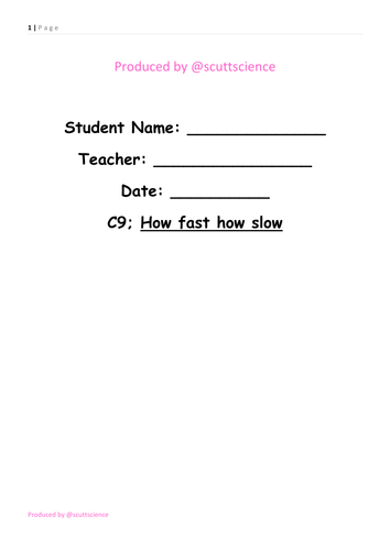 How Fast How Slow - Student Booklet - Rate of chemical reactions