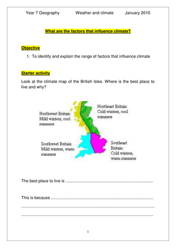 Year 7 Factors Affecting Climate Sen Teaching Resources