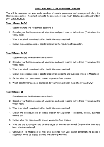 Year 7 - Holderness Coast Assessment Task