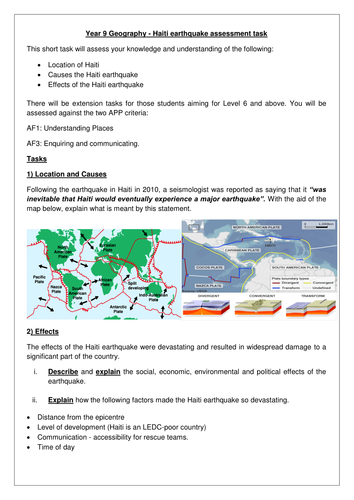 Year 9 - Haiti earthquake assessment task