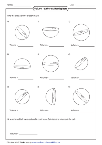 Surface area and Volume of Spheres by abiggs1991 | Teaching Resources