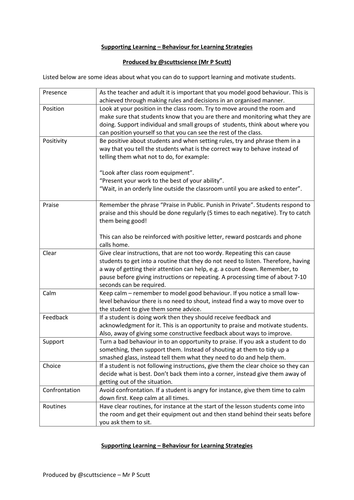 Supporting learning and dealing with behaviour