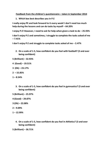 Easy to use pupil questionnaire for P.E audit