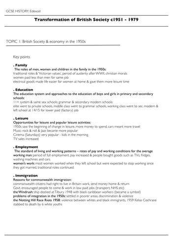 Edexcel GCSE History: Transformation of British Society 1951-1979 Exam style question