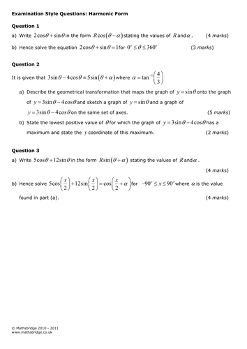 A2 Trigonometry Revision Notes and Questions