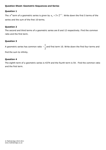 Sequences and Series Worksheets and Revision Notes