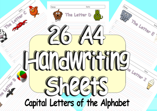 CAPITAL LETTERS 26 EYFS or KS1 Handwriting Practice A4 Sheets of the Complete Alphabet  from A-Z