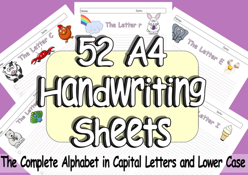 52 pages of eyfs or ks1 handwriting practice a4 sheets of the complete alphabet from a z teaching resources