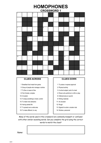 homophones crosswords teaching resources