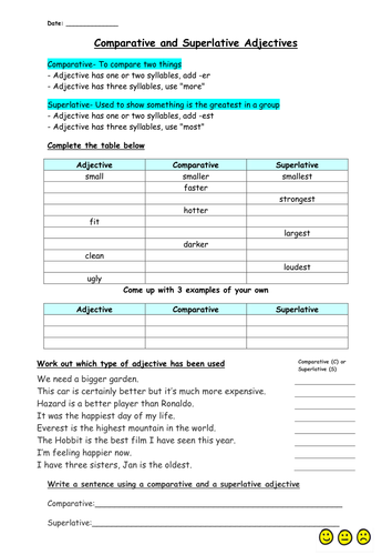 Comparative And Superlative Adjectives Teaching Resources