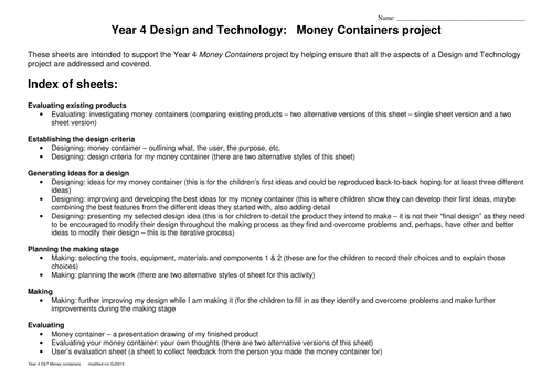 Design and Technology KS2 project sheets