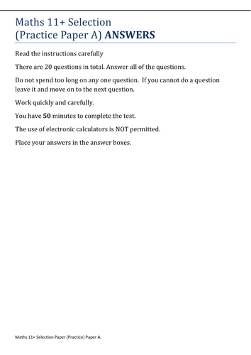 11+ Maths Practice Paper