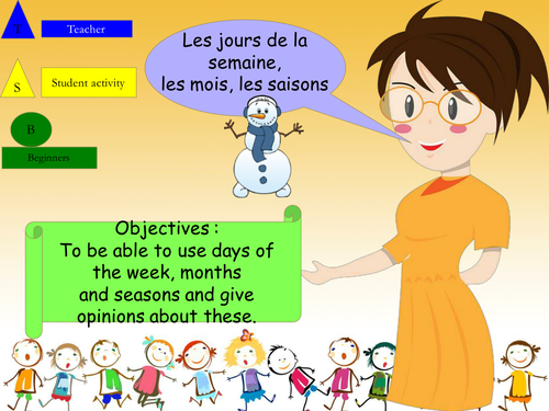 Days, Month, Seasons in French Lesson + activity (NO Prep) / Jours, mois, saisons en français