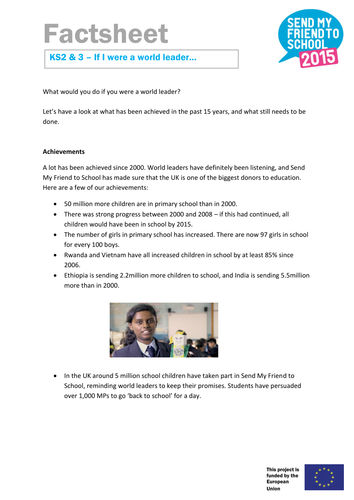 Send My Friend to School: 'If I were a world leader' factsheet