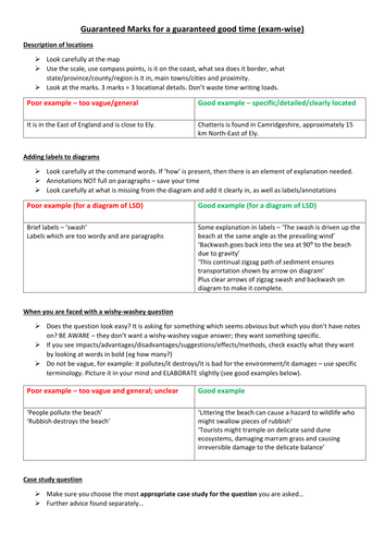 WJEC B Exam technique crib sheet